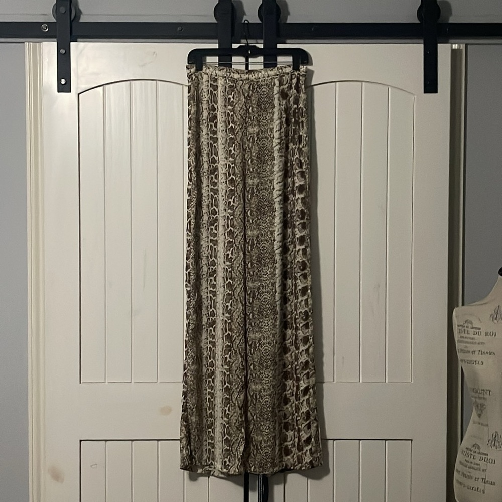 Brown snake print wide legged trouser